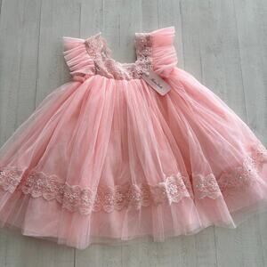 NWT Marie Nicole Misty Rose Pearl Tulle Dress Size S (2T) Pink Girly Feminine